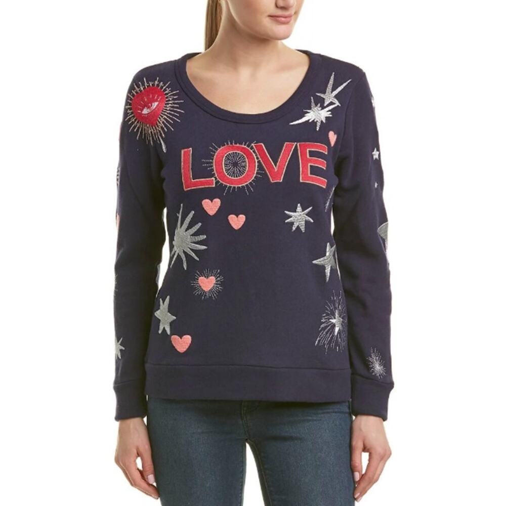 Chaser‎ Embroidered Love Sweatshirt Size Small Navy Blue Crew Neck Pullover